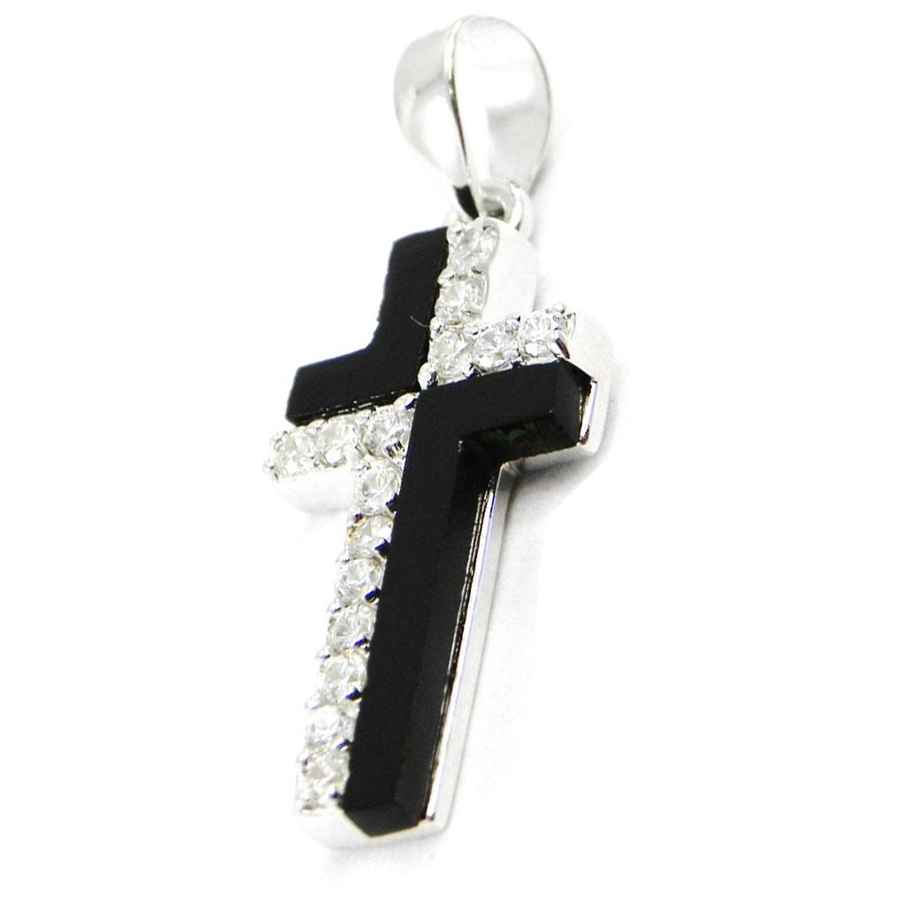 Les Trésors De Lily [I3652] - Stříbrný přívěsek 'Kříž Čistoty' černobílý (rhodiovaný) - 20x10 mm (onyx)