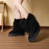 Autumn and Winter Long Haired Mid Length Boots with Thick Soles, Warm Home Cotton Shoes, Casual and Fashionable Snow Boots for Women