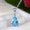 2026 Elegant Natural Blue Topaz Pendant Necklace, S925 Sterling Silver, Women's Fashionable and Simple Design