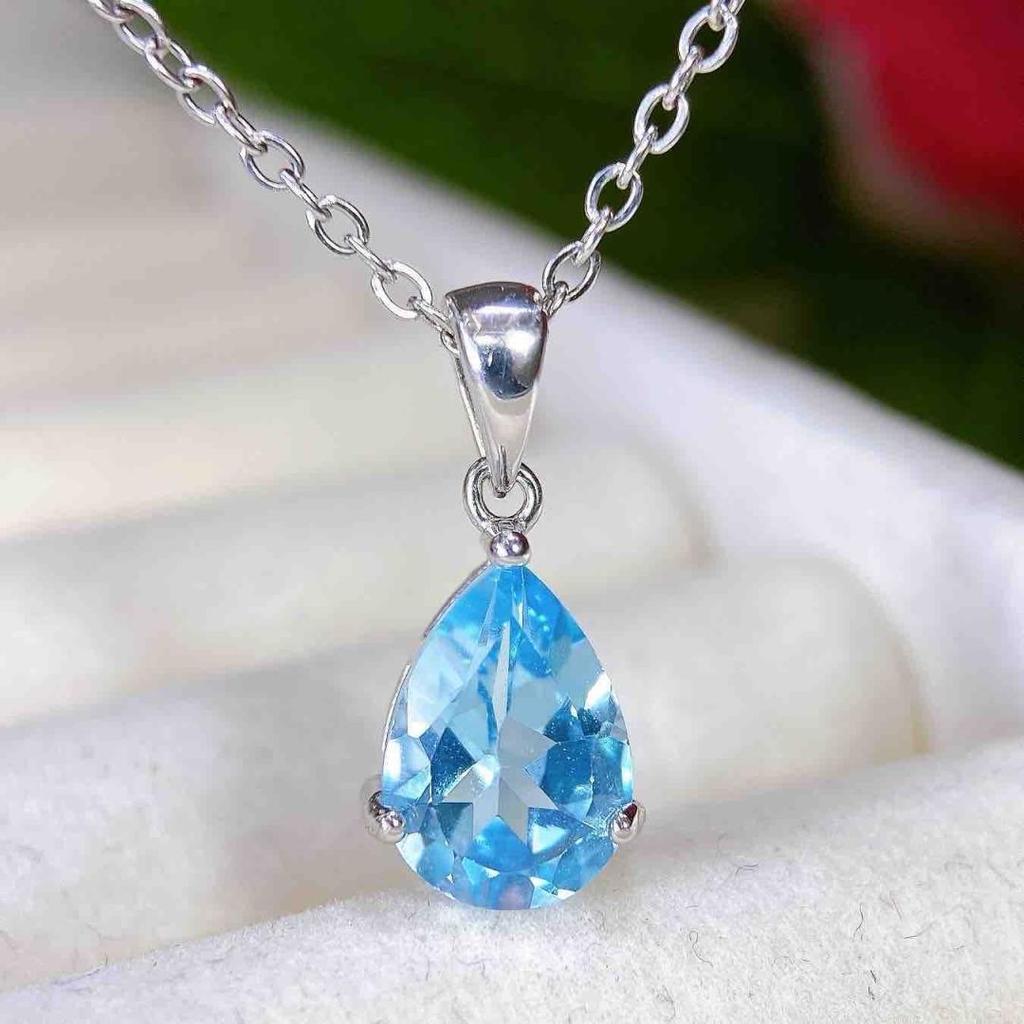 2026 Collana con Ciondolo Elegante in Topazio Blu Naturale, Argento Sterling S925, Design alla Moda e Semplice da Donna