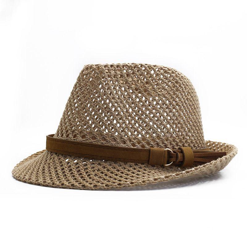 Hat Men's Summer Sunshade Jazz Top Hat Hand Woven Casual Couple Hollow Belt British Straw Hat