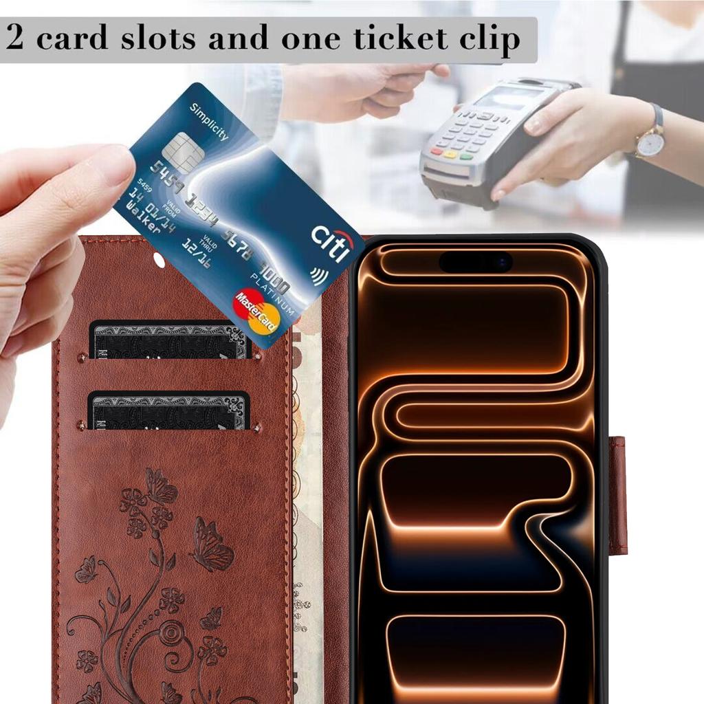 For iPhone 17 Pro Case Imprinted Mini Butterfly Leather Wallet Phone Cover