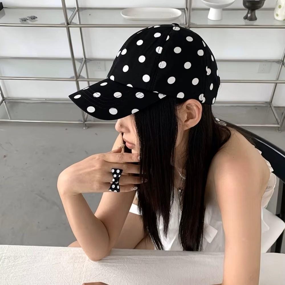 Japanese Soft Brim Polka Dot Baseball Cap Polyester Breathable Peaked Hat Versatile Lightweight Sun Hat Women