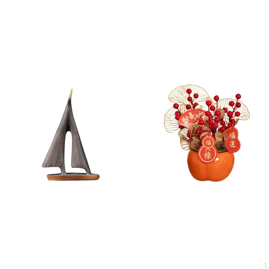 Sailing Boat Decor Sailboat Statue Ornament Decorative Art Figurine Model for Room Fake Flower