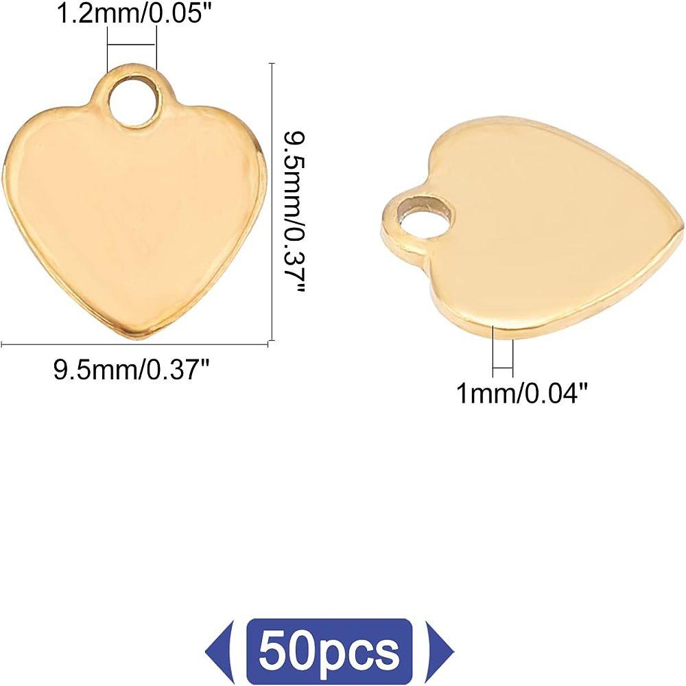 201 Stainless Steel Laser Cut Charms Blank Stamping Tag Heart Golden 9.5x9.5x1mm Hole: 1.2mm 50pcs/box