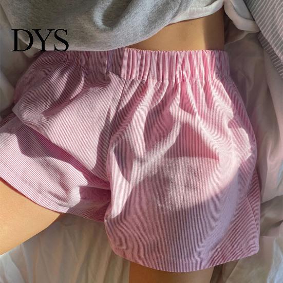 Lady Loose Shorts Women Summer Striped Print High Elastic Waist Retro Above Knee Length Casual Sport Homewear Short Pants High-Waisted