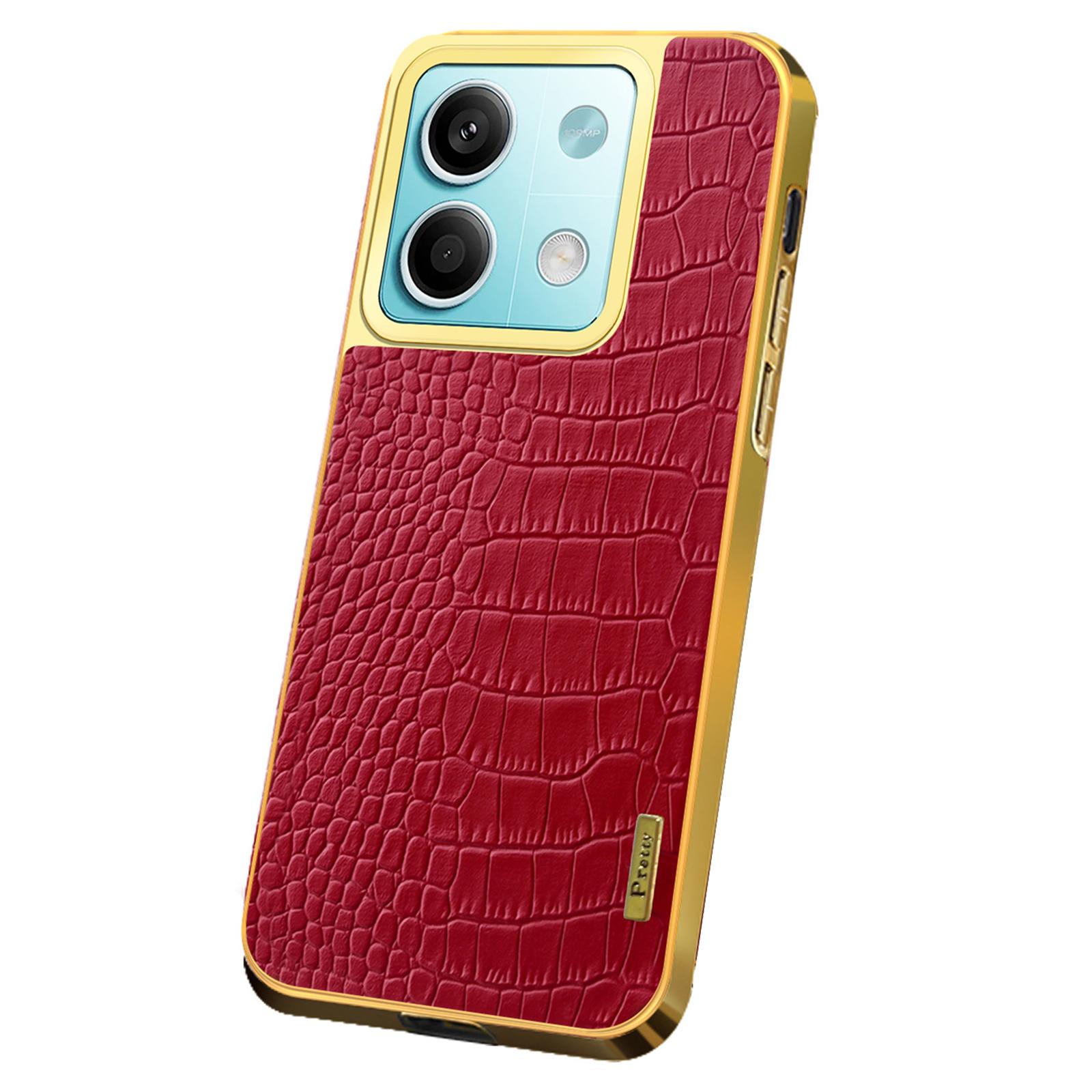 

For Xiaomi Redmi Note 13 5G Case Crocodile Texture Leather+TPU Phone Back Shell Cover Red