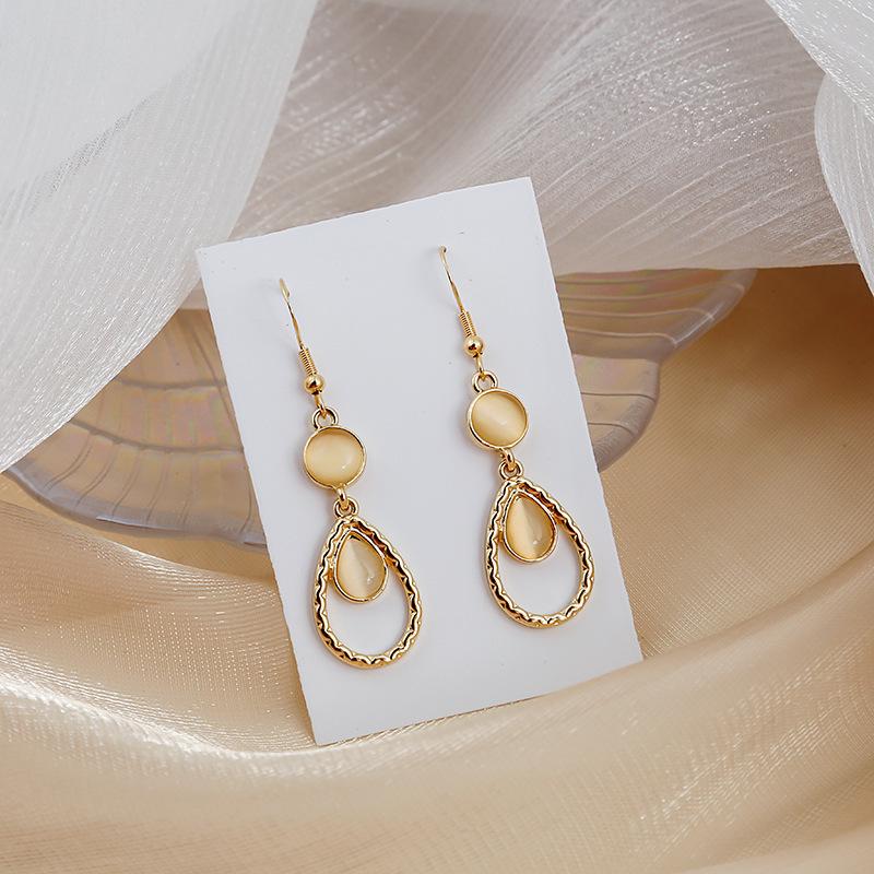 Geometric Tulip Cat's Eye Stone Earrings with 925 Silver Needle