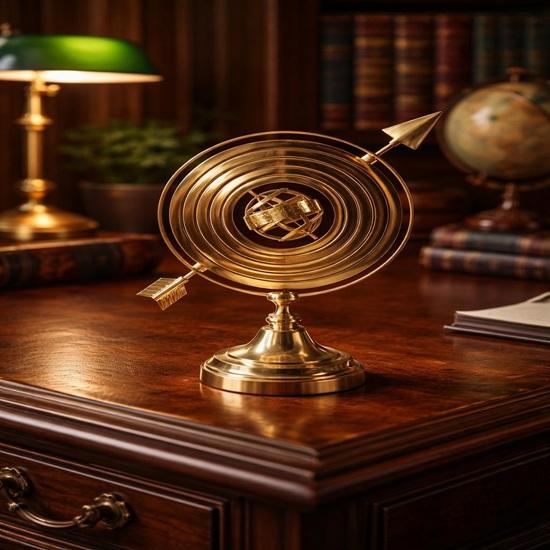 Brass Armillary Sphere Globe With Arrow Nautical Maritime Astrolabe Desk Decor Home Decor 30.48 Cm