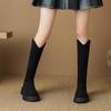 Krazing Pot Flock Autumn Winter Shoes Thick Med Heels Flat Platform Size 43 Modern Boots Stretch Knee Boots