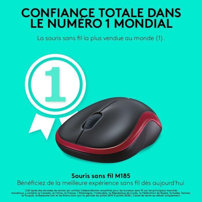 Souris - Sans fil - Logitech - M185 - Rouge - Ambidextre