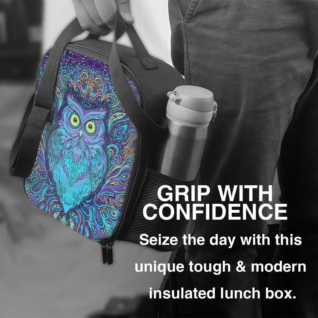 Owl Mandala Thermal Insulated Lunch Bag Women Animal Portable Lunch Tote for Work School Travel Multifunction Bento Food Box