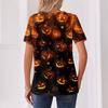 Women's Halloween Print Loose Fit V Neck Short Sleeve Top with Button Detail and Front Pocket Casual Blouse for Seasonal Wear