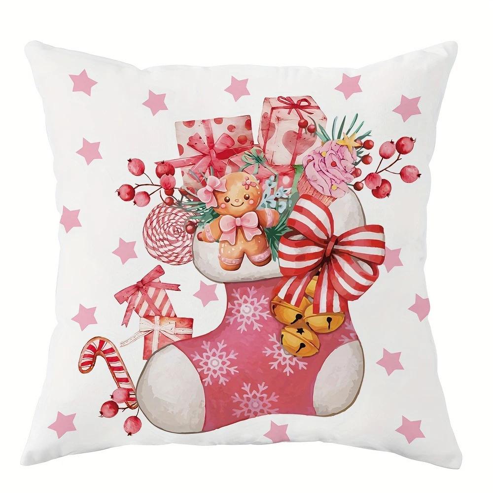 Christmas Decoration Pillow Cover Christmas Gingerbread Man Candy Hut Train Pattern Sofa Cushion Cover Home Decoration