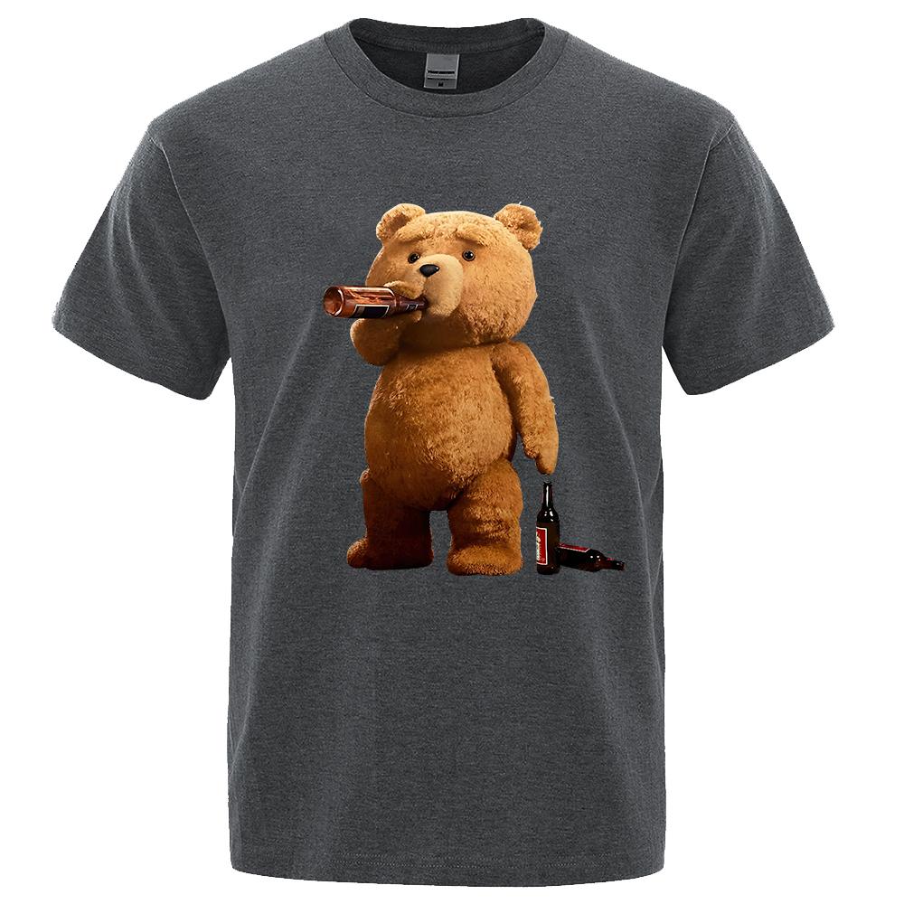 Lovely Ted Bear Drink Beer Poster Printing Men Tops Fashion Tee 2023 Summer Brand T-Shirt Oversized Loose Cotton Men's Tshirt