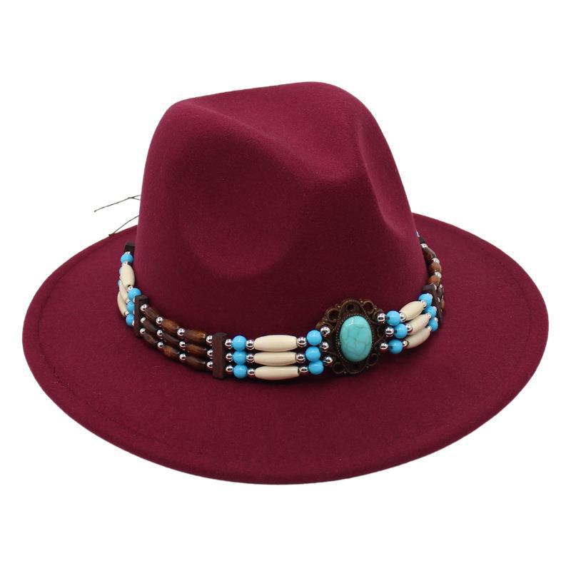 Turquoise Ethnic Style Top Hat, Foreign Style Jazz Hat, Retro Felt Hat, Spanish Temperament Plush Woolen Hat