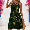 Women Plus Size Criss Cross Neck Strappy Sleeveless Floral Printed Curved Hem Dress