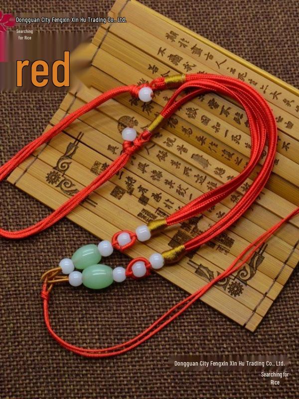 Șnur de performanță pentru ocarină: Colier țesut din jad cu mărgele de semințe cu buclă dublă, perfect ca pandantiv sau accesoriu pentru instrument muzical.