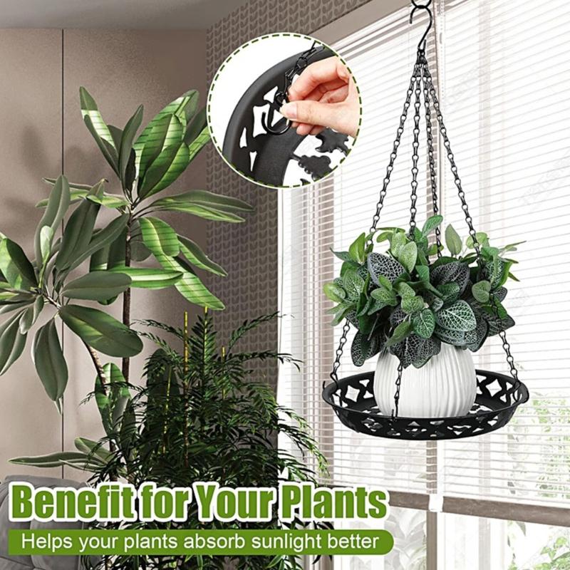 Round Hanging Flower Basket with Top Hook and Black Frame, Indoor Balcony Window Holder for Home Plant Pot Display