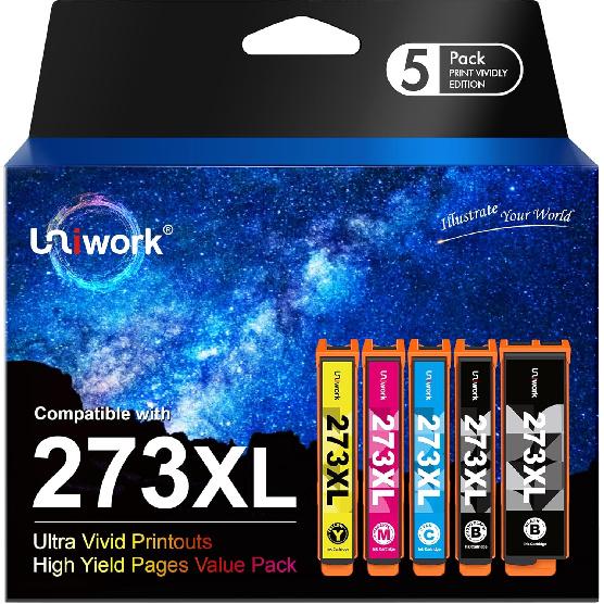 Uniwork Remanufactured Ink Cartridge Replacement for Epson 273 XL 273XL Use for Expression XP-520 X-P820 XP-620 XP-610 XP-800 XP-810 Printer Tray,