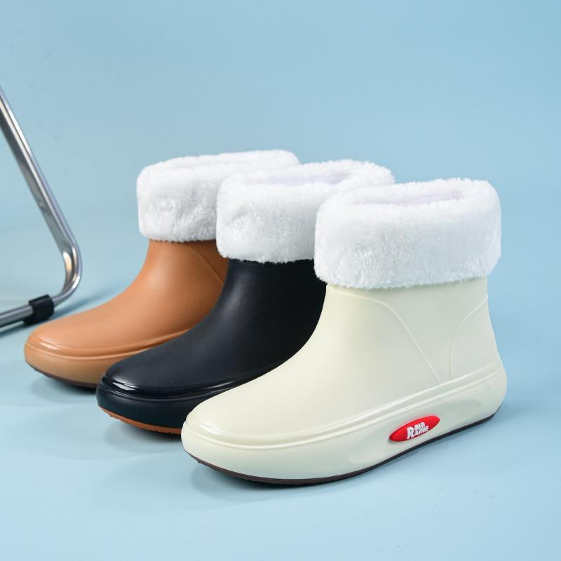 Fashion Low-tube Rain Shoes, Women's Beef Tendon Soles, Velvet Waterproof Shoes, Non-slip Rain Boots, Rubber Shoes for All Seasons