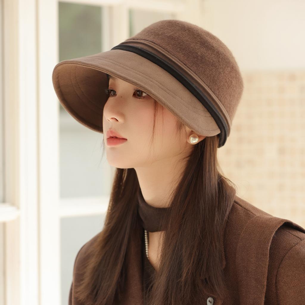 HT5016 Fischerhut Hohe Qualität Herbst Winter Wollhüte für Damen Packbarer Hut mit breiter Krempe Damen Elegant Angler-Bucket-Hat