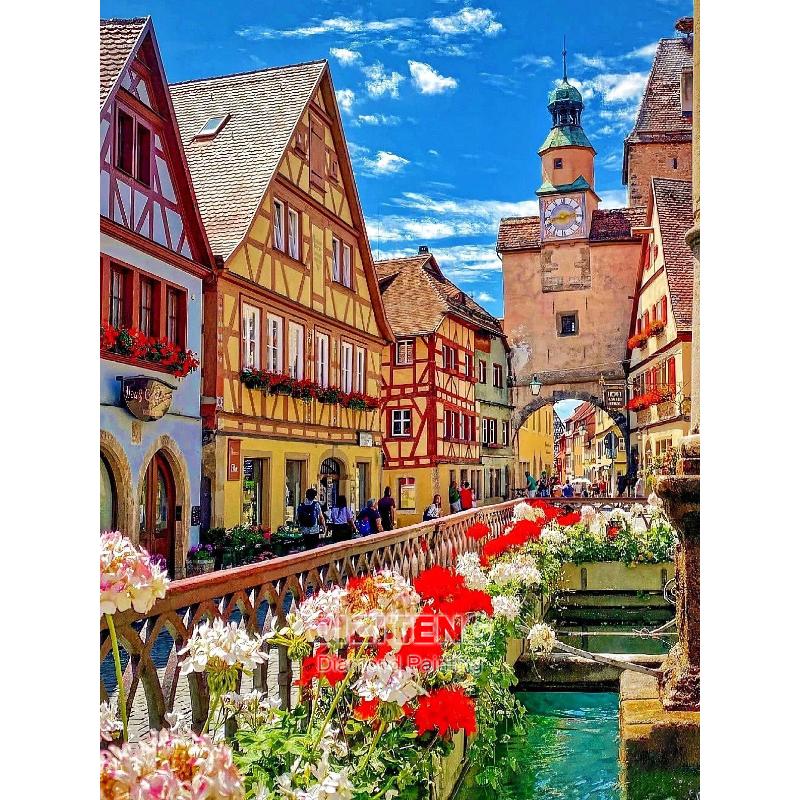 Floral Landscape 5D DIY Diamond Painting Kit City Street Scene Diamond Embroidery Painting Full Drills Mosaic Home Decor Gifts
