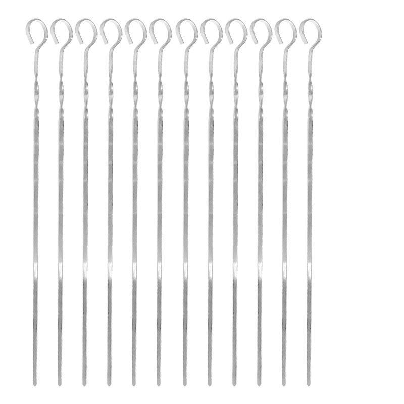 Stainless Steel Flat BBQ Skewers: Lamb Kebab Roasting Forks, Outdoor Grilling Needles, Thick 9-Figure Twisted Design.