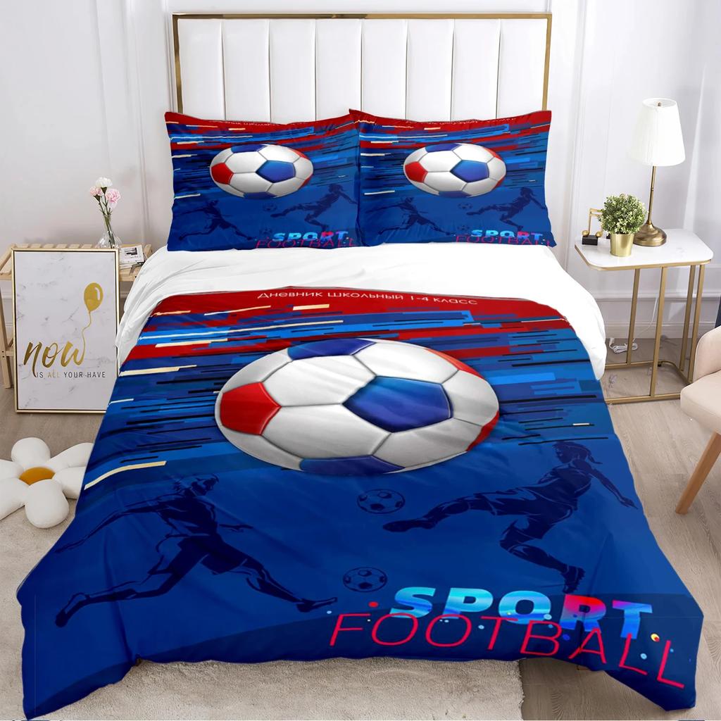 Fußball Bettbezug Set Weiche Bettdecke Bettwäschesets und Kissenbezüge für Jugendliche, Einzel-/Doppel-/Queen-/King Bettbezug Kissenbezug