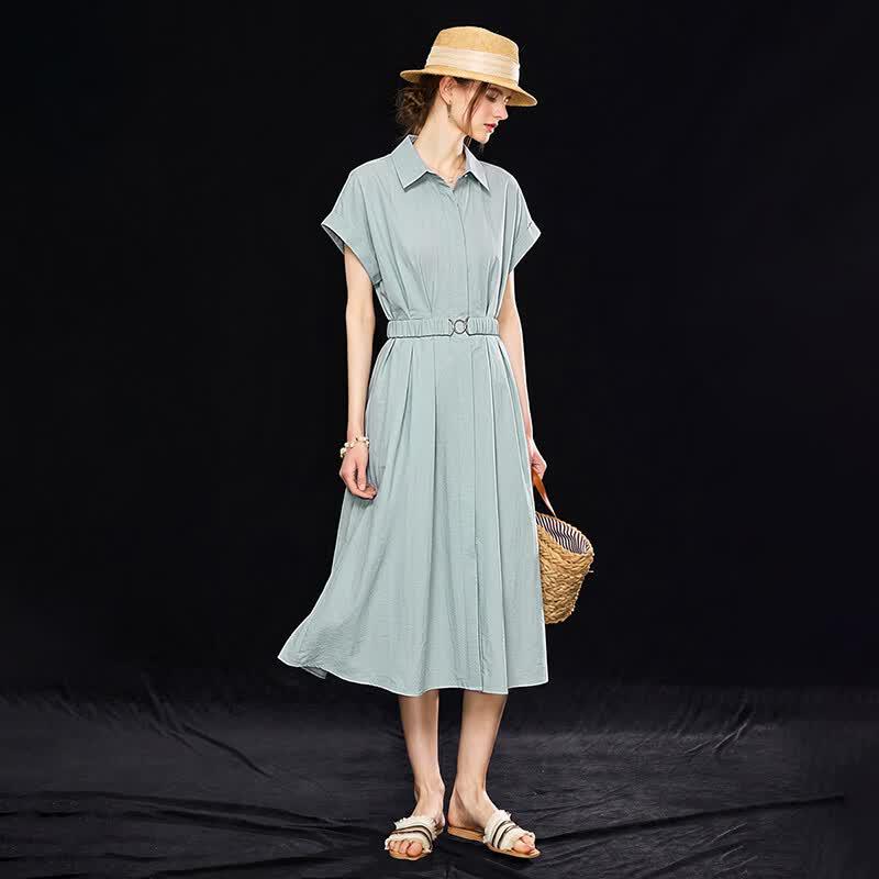 Women's Cotton Blend Shirt Dress with Detachable Belt