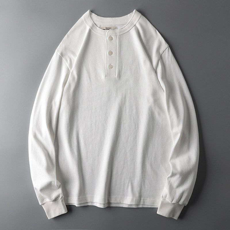 Heavy Cotton Long-Sleeved T-shirt Original Order Henley Shirt