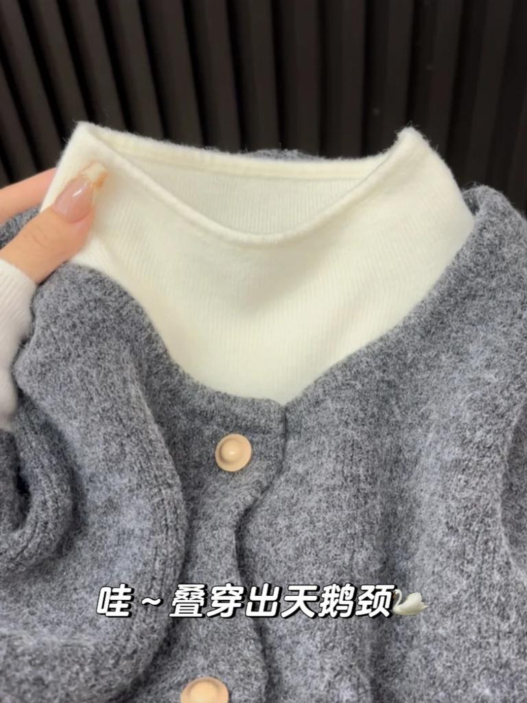 Soft waxy single-breasted knitted vest vest women's small stand-up collar soft waxy knitted bottoming shirt autumn and winter two-piece set