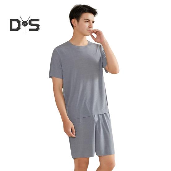 Pánské pyžamo s 2 ks, krátkým rukávem a výstřihem do V, elastickým pasem a kraťasy, jednobarevné, domácí oblečení