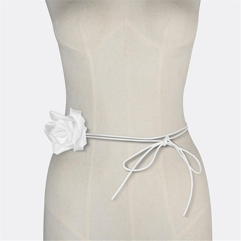 Ribbon Rose Flower Belt Adjustable Waistband Choker Necklace Waist Jewelry for Women Wedding Party Formal Event