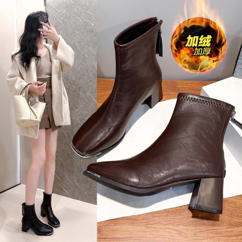 Heel high heels autumn and winter with small new short boots ankle boots skirt Martin boots women's French thin boots