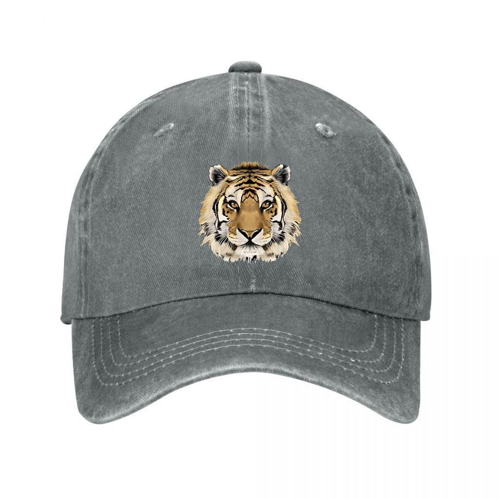 Tiger Head Print Black Cap  New Vintage Washed Cotton Baseball Cap Parent Kids Sun Hats