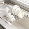 Stainless Steel Expandable Dish Rack Multifunctional Kitchen Sink Drain Shelf Bowl Vegetable Storage