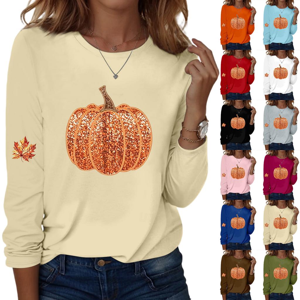Women's Casual Long Sleeve Round Neck Halloween Print Top