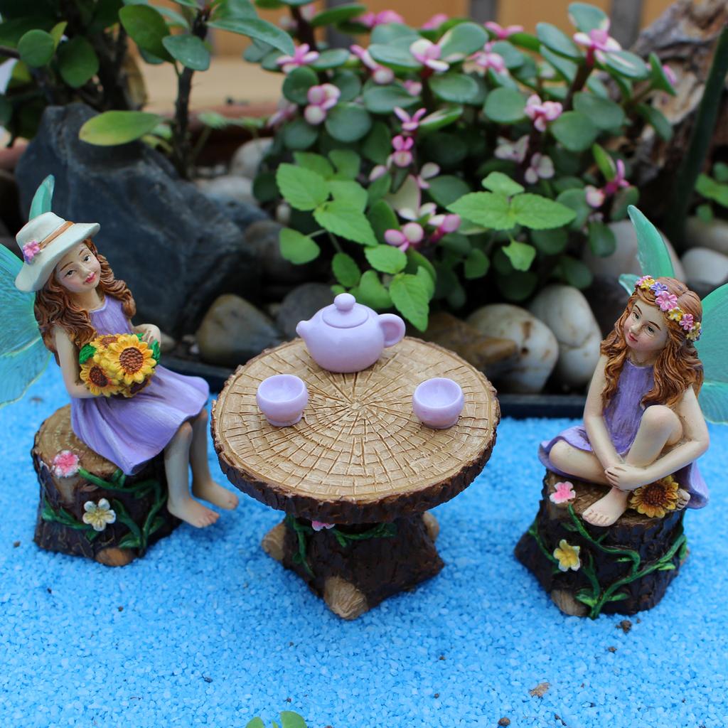 1 Set Sommer-Teeparty Urlaub Blumenfee, Interessante Szenensimulation Mikro-Landschaft Dekoration Statue, Outdoor Feengarten