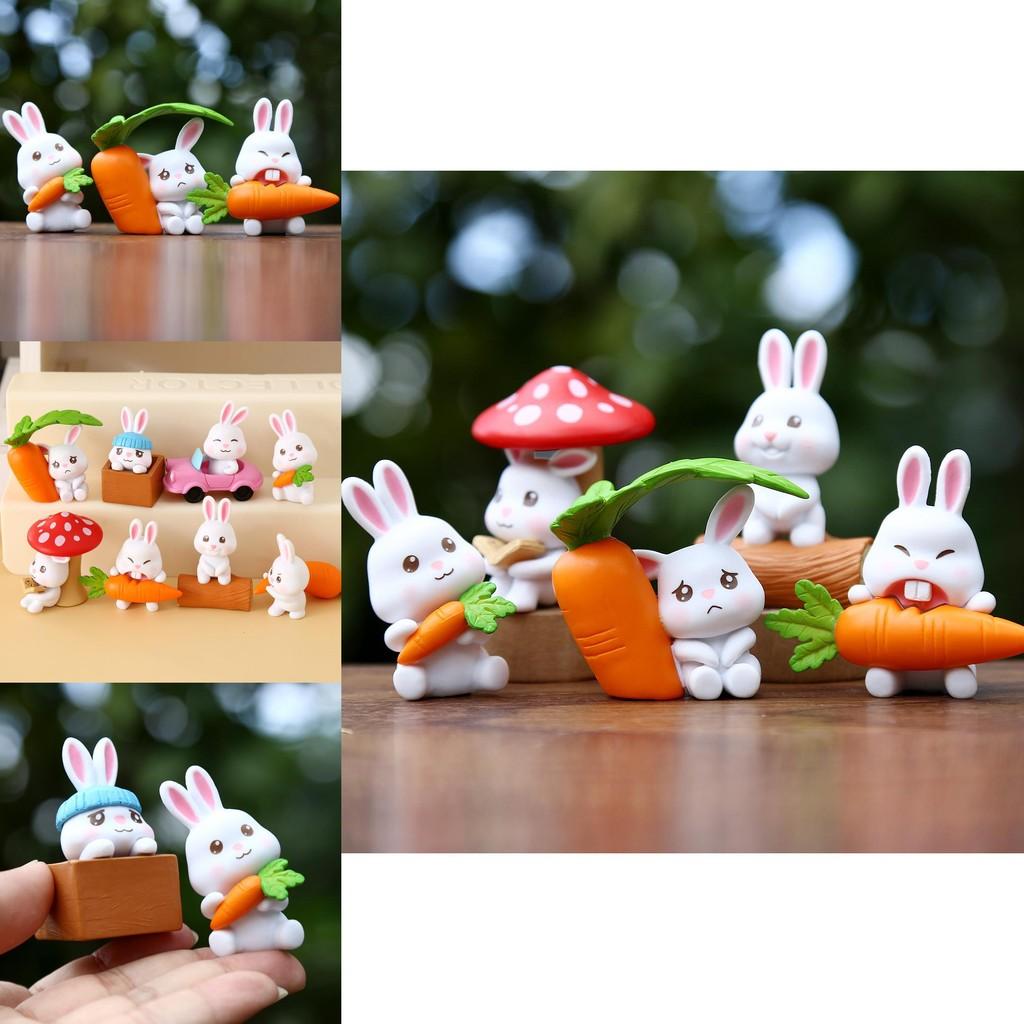 Süßes Karotten-Pilz-Cartoon-Kaninchen Mini-Modell Schreibtisch-Deko-Schmuck-Set Für Kinder Und Sammler