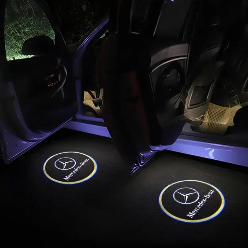 Hot 2025 For AMG W124 2025 Hot New 2pcs Car Logo Welcome Light Laser projector lamp For Mercedes benz AMG A B R G Class GLK GLA