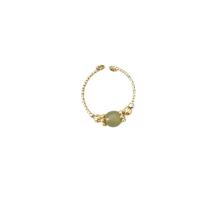 Adjustable Floral Jade Bead Ring - Women's Retro Chinese Style Luxury Design