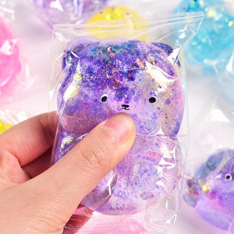 Soft Fluffy Glitter Bear Stress Relief Toy Slow Rise Maltose Candy Fidget Toy for ADHD Autism Users