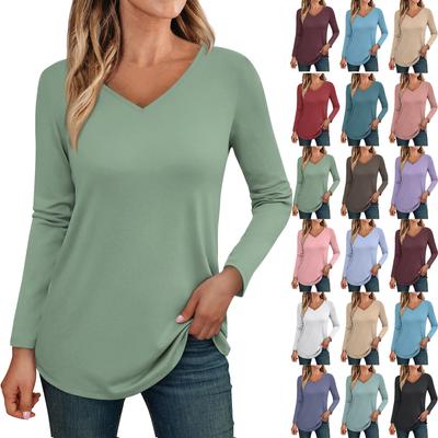 Womens Long Sleeve Tops V Neck Shirts Casual Basic Trendy Tee Blouses Fall Tunic Outfits Fitted T Shirts