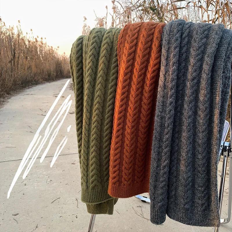 Men's Knitted Scarf Korean Fashion Solid Color Woven Bib Thick Warm Long Woolen Scarf