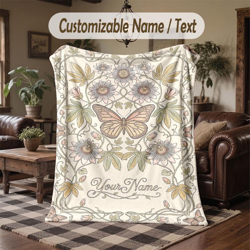 Butterfly Dreams Space Theme Throw Blanket Custom Name Text Personalized Blanket Soft Cozy Blanket for Home Sofa Bed