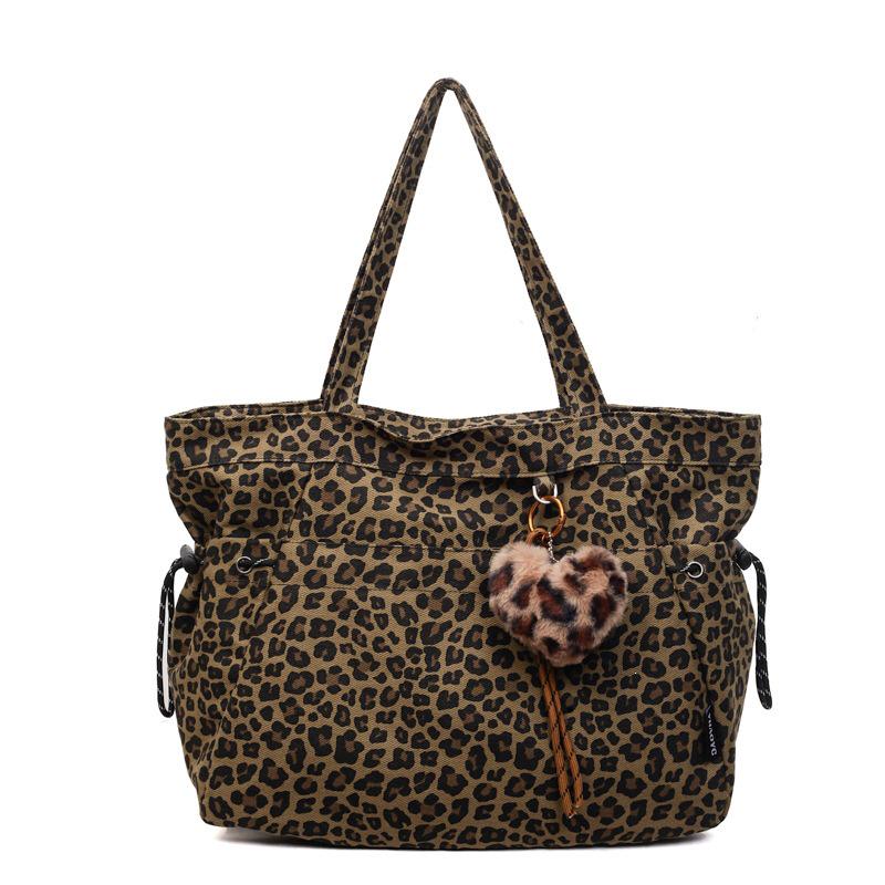 Korean Retro Leopard Print Canvas Tote Bag - Fashionable, Large Capacity, Shoulder/Underarm Style Suitable for Commuting and Shopping