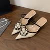 Fashion Flower Pointed Toe High Heels Women Luxury Designer Sandals Female Summer Elegant Fashion Pumps Woman Flower Mule Slippers Women