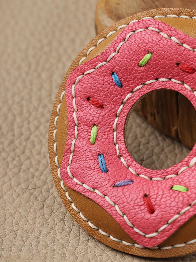 Handmade Donut Bag Pendant Genuine Leather Bags Keychain for Handbags Interesting Stylish Luxury Design Bag Accessories