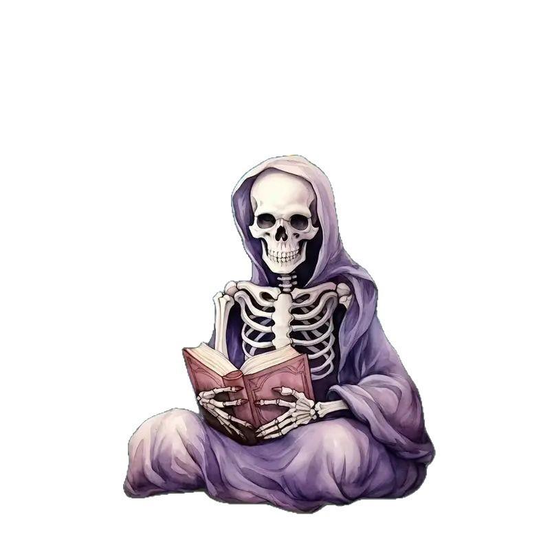 Flat Halloween Acrylic Surface Pendant With Reading Skeleton Design For Decor